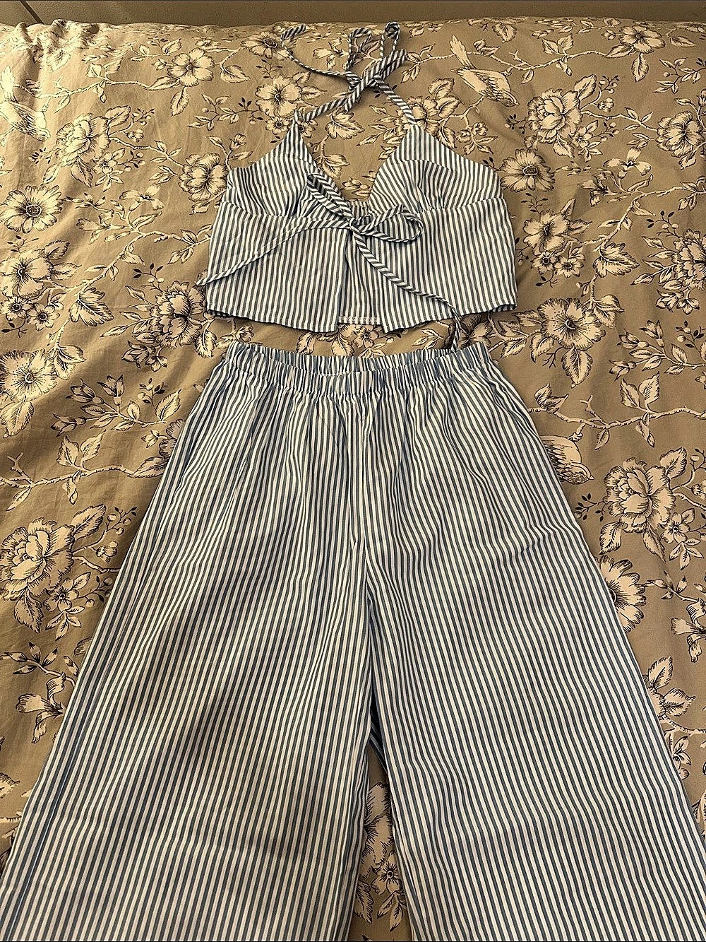 Blue & White Striped Halter Set
